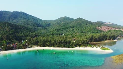 Aerial drone view seascape of tranquil sea view beach wildlife by blue sea and bright sandy backgrou