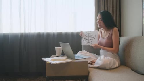 Woman Presenting Business Diagram via Video Conference