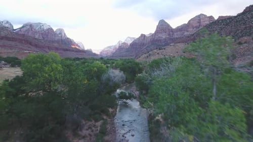 Aerial view of Virgin River in Zion National Park, Utah, USA