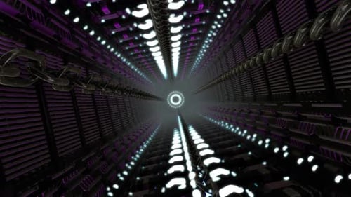 Futuristic Sci-Fi Tunnel Journey with Glowing Neon Lights