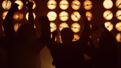 Silhouetted Figures Dancing in Front of Stage Lights