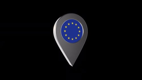 European Union Flag Location Pin 3D Rotation Animation