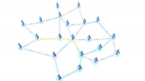 Digital Network Connecting People with Glowing Data Streams