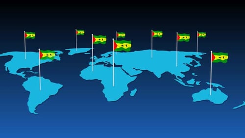 Animated World Map with Waving Country Flags
