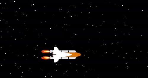 Retro Pixel Art Spaceship Animation Flying Through Starry Space
