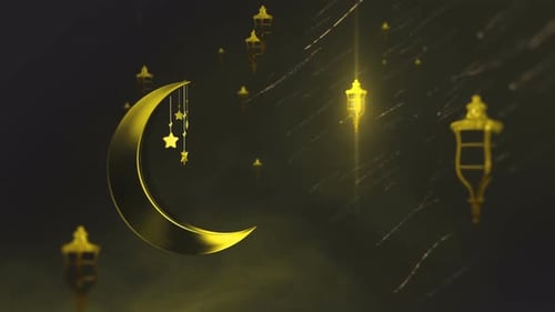 Golden Crescent Moon and Lanterns Celebration Animation