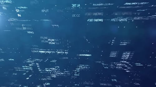 Abstract computer code running in virtual space.