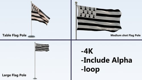 Bretagne Flaggenmast-Set mit 4K-Schlaufen