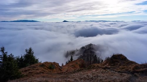 Waves of Fog in the Mountain Nature Beautiful Misty Autumn Morning in Mala Fatra
