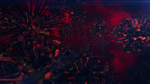 Animated Virus Cells on Red Futuristic Medical Background