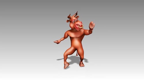 Animated 3D Cartoon Bull Character Dancing Loop