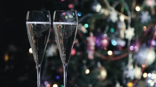 Champagne Flutes Toasting Christmas Celebration
