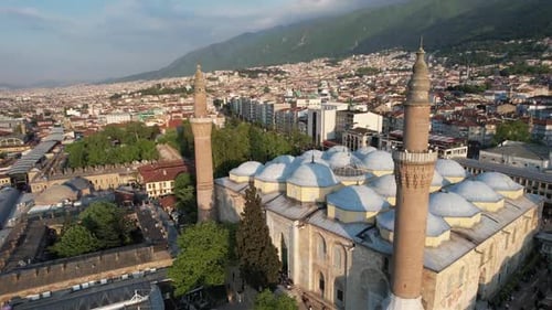 Aerial View of Mosque and Cityscape