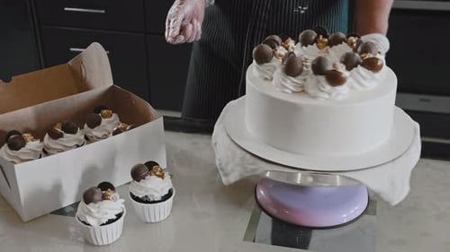Delicious Cake and Cupcakes on Display for Birthday