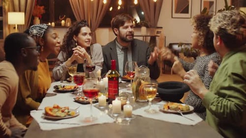 Friends Enjoy Festive Dinner Party at Home
