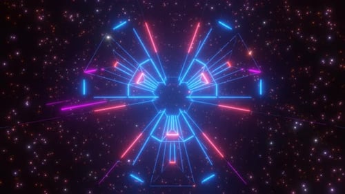 Túnel espacial futurista sin fin con luces de neón