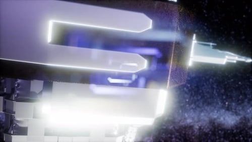 Futuristic Space Station Rotating in Starry Galaxy with Lens Flare