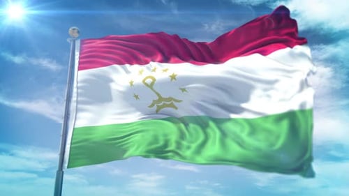 Waving Tajikistan Flag in Bright Sky Loop