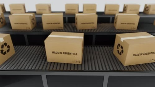 Boxes with MADE IN Argentina Text on Conveyor
