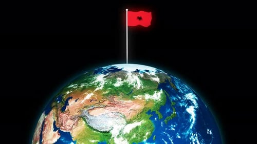 Flag Of Albania Flying Flag On The 3d Rotated Planet Earth