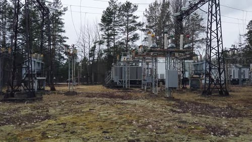 Old Abandoned Power Plant with Rusty Wires, Structures