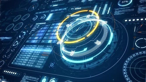 3D-HUD-UI-Technologie-Schnittstellenbildschirm mit futuristischen Elementen, abstraktem Hintergrund