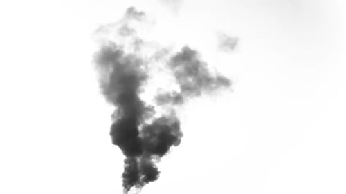 Rising Dark Smoke Against a White Background