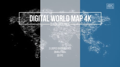 Digital World Map with Binary Code and Connecting Lines