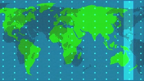 Digital Scan World Map Retro Data Grid Animation