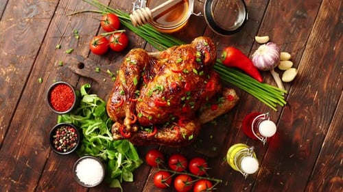 Roasted Whole Chicken or Turkey Served with Chilli Pepers and Chive