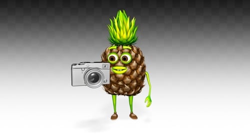Waving 3D Pineapple Photographer Character with Camera