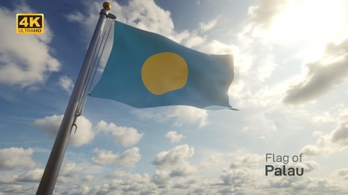 Palau National Flag Waving in Realistic Cloudy Sky