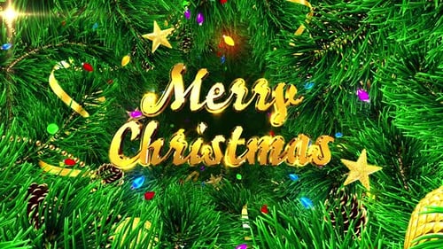 Golden Merry Christmas Title Animation on Festive Christmas Background