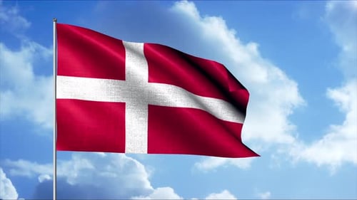 Realistic Denmark Flag Waving Animation Loop