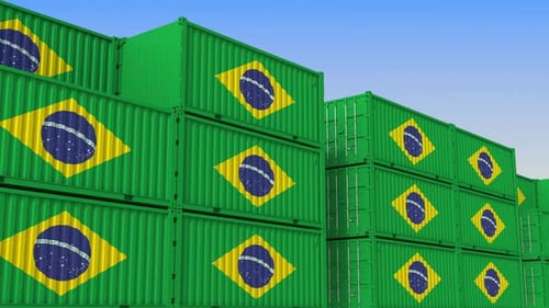 Brazilian Flag Shipping Containers Global Trade Logistics Animation