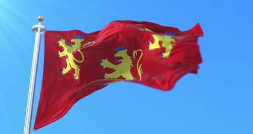 Waving Heraldic Red Flag with Golden Lions Animation
