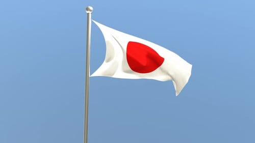 Realistic Japanese Flag Waving in Blue Sky
