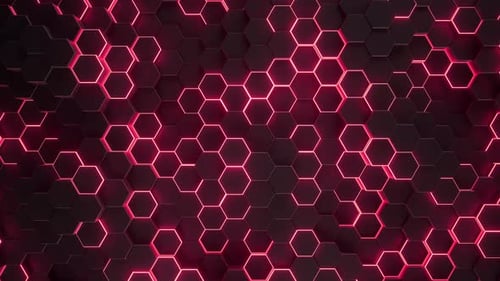Geometric Hexagon Grid with Pulsing Red Neon Glow