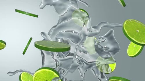 Dynamic Falling Lime Slices in a Liquid Splash Animation