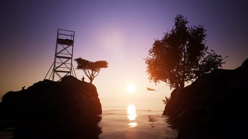 Sunset With A Sea Background And Workers Working 4K