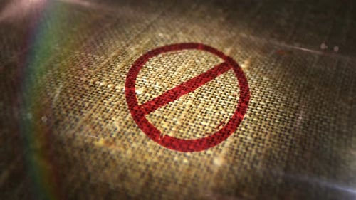 Banned prohibited and ban sign stamp on linen sack loop
