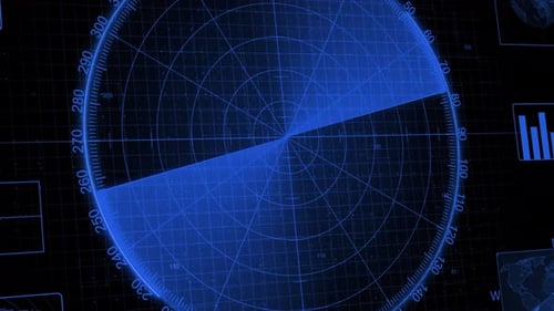 Technologie : Animation d'écran radar, radar mobile de couleur bleue, hud