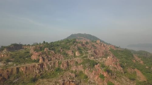 Aerial view the deforestation at hill.