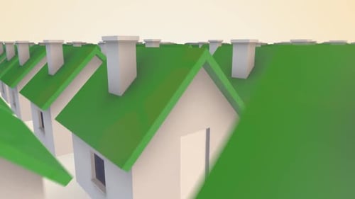 A lot of houses with green roofs slowly merging into each other. 3D animation.