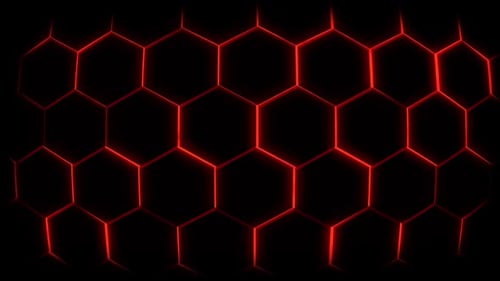 Red Neon Glowing Hexagon Grid Seamless Loop Background