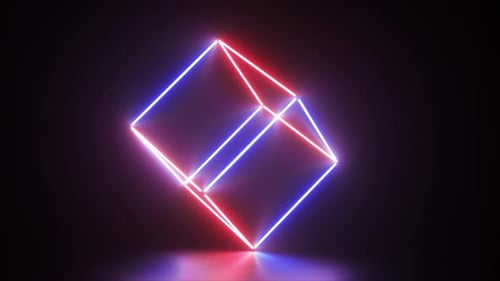 Rotating Neon Cube Wireframe Loop Animation