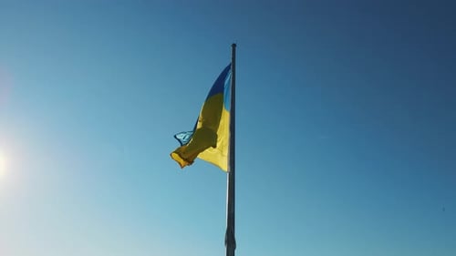 Ukrainian Flag Waving in the Wind