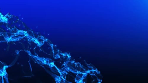Dynamic Blue Abstract Wave Flowing with Glowing Particles Background
