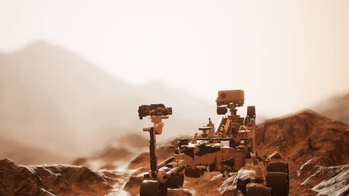Animated Mars Rover Technology Explores Rocky Planet Surface