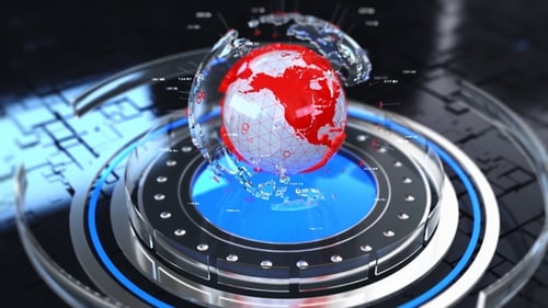 Futuristic 3D Globe with Digital Data for Technology News Broadcast